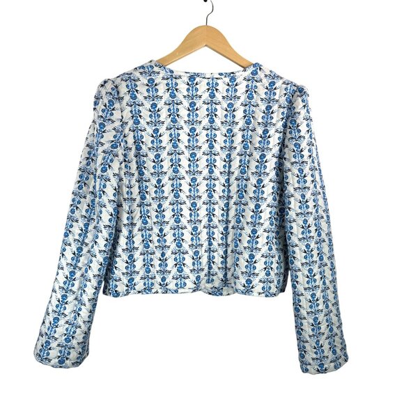 Caroline Constas Linen blend floral quilted jacket cottage core sz M - Picture 3 of 7